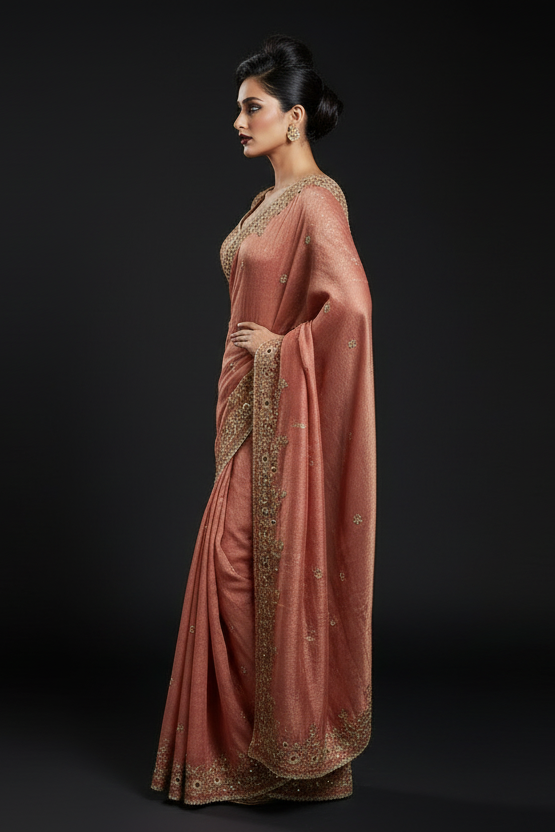 Petals of Devotion Designer Chiffon Embroidery Silk Saree