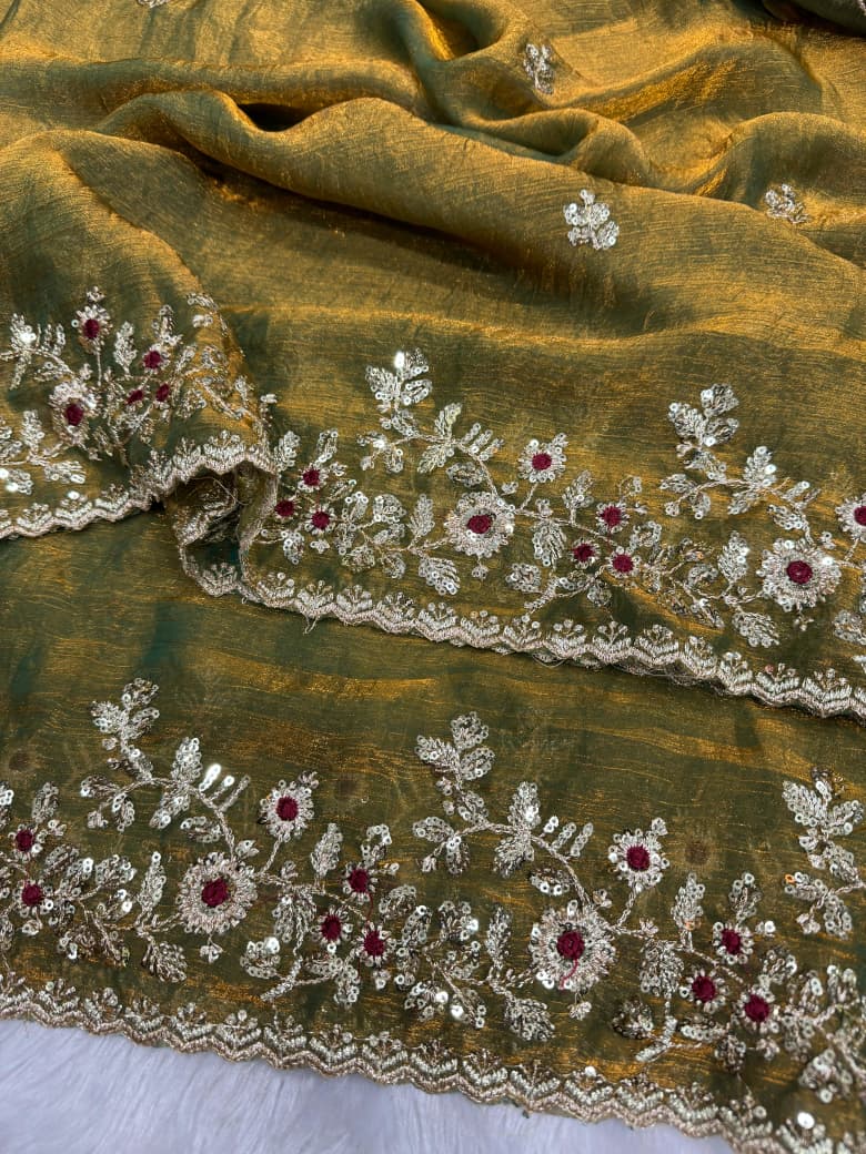 Petals of Devotion Designer Chiffon Embroidery Silk Saree