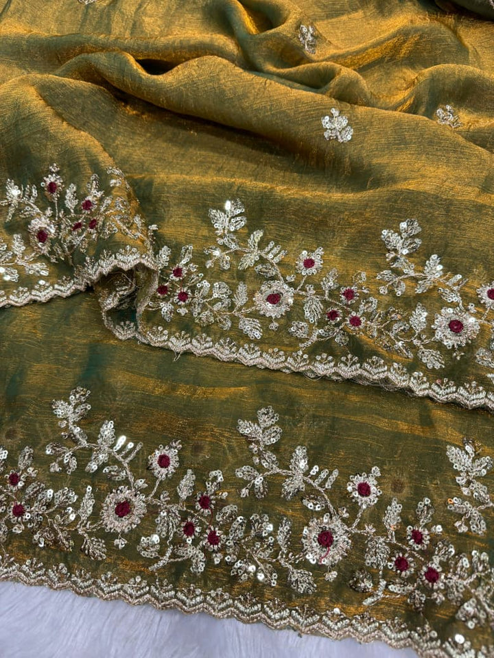 Petals of Devotion Designer Chiffon Embroidery Silk Saree