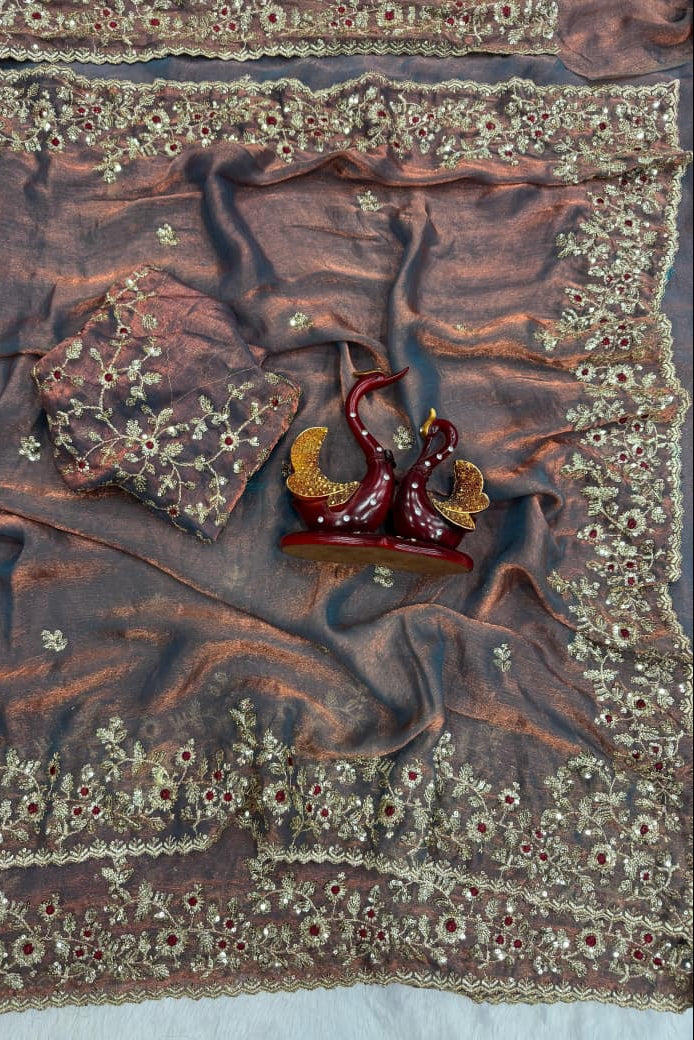 Petals of Devotion Designer Chiffon Embroidery Silk Saree