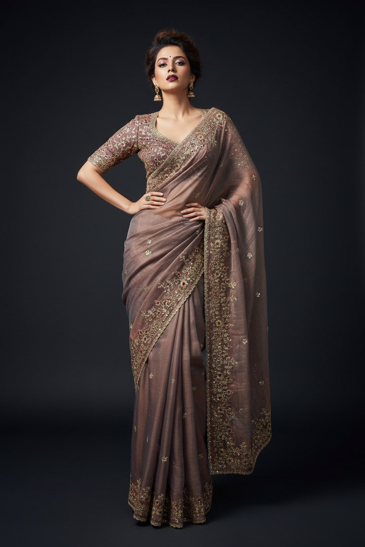 Petals of Devotion Designer Chiffon Embroidery Silk Saree