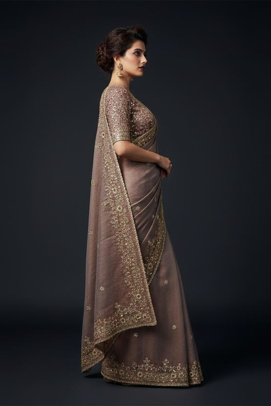 Petals of Devotion Designer Chiffon Embroidery Silk Saree