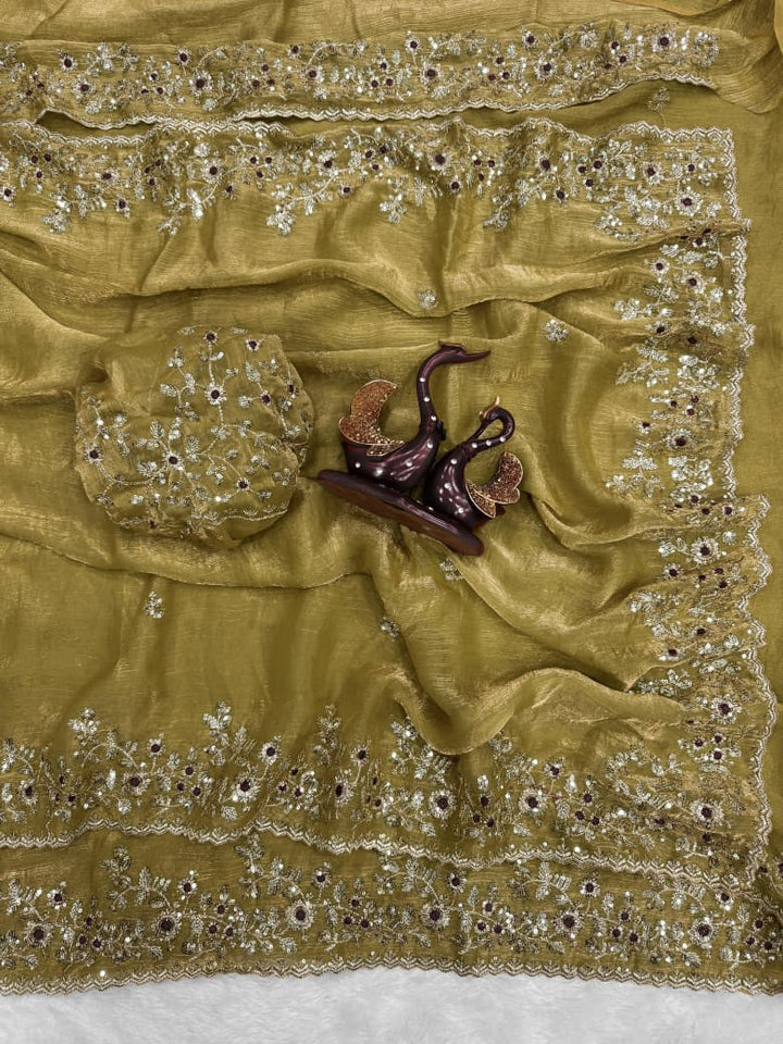 Petals of Devotion Designer Chiffon Embroidery Silk Saree