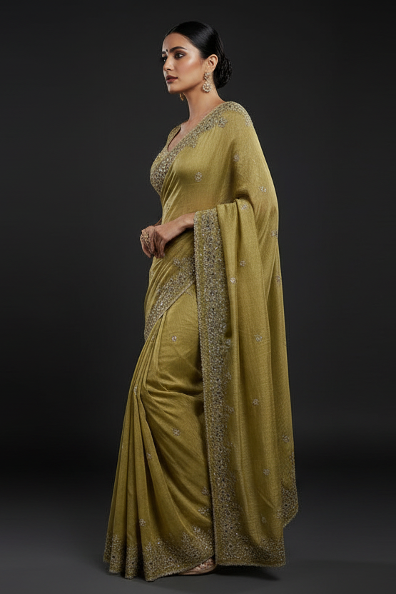 Petals of Devotion Designer Chiffon Embroidery Silk Saree