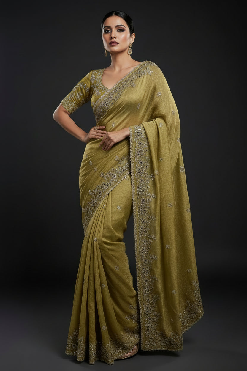 Petals of Devotion Designer Chiffon Embroidery Silk Saree