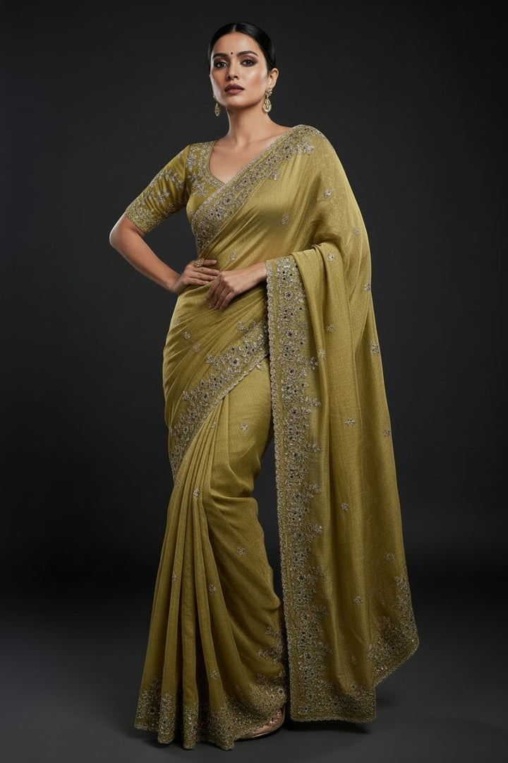 Petals of Devotion Designer Chiffon Embroidery Silk Saree