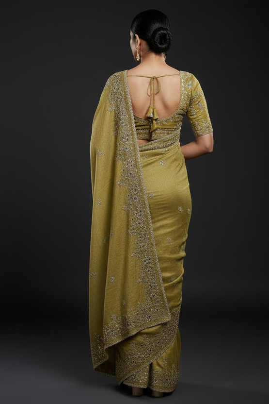 Petals of Devotion Designer Chiffon Embroidery Silk Saree