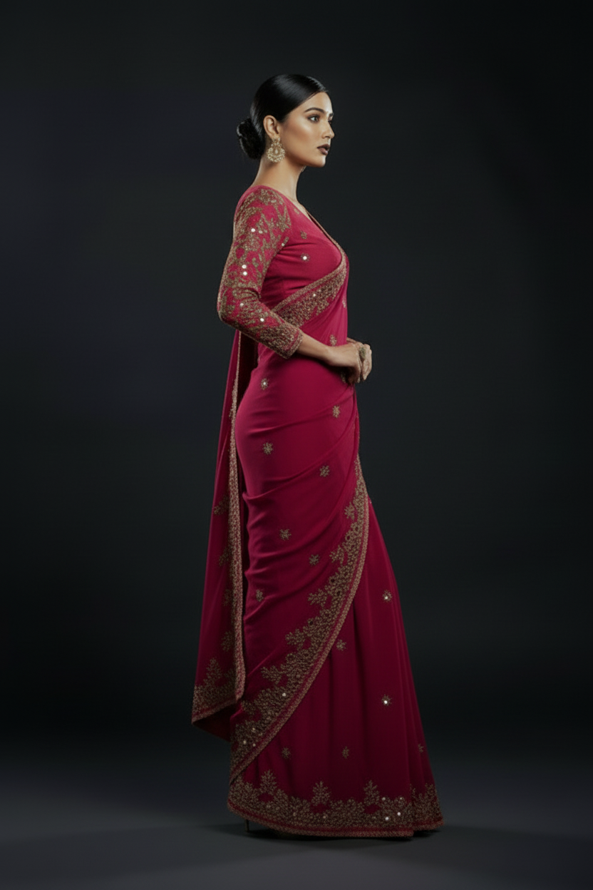 Petals of Devotion Designer Chiffon Embroidery Silk Saree