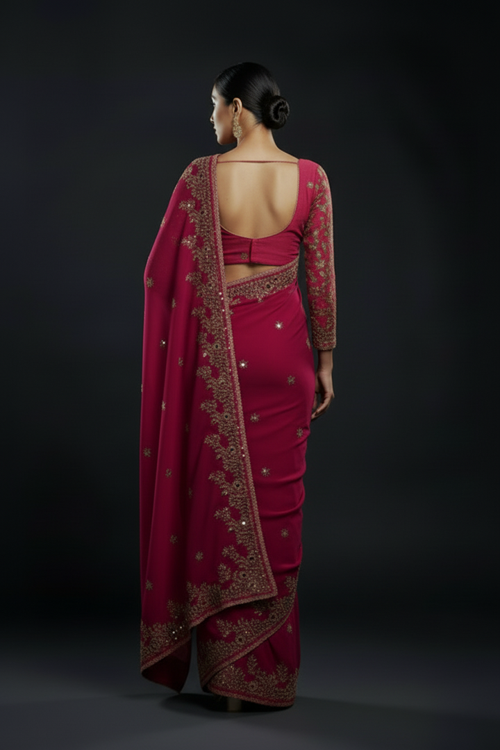 Petals of Devotion Designer Chiffon Embroidery Silk Saree