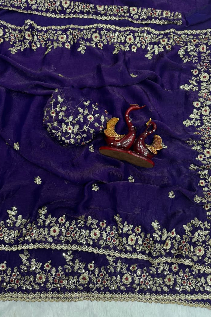 Petals of Devotion Designer Chiffon Embroidery Silk Saree