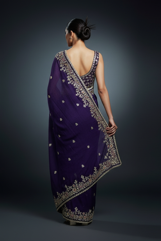 Petals of Devotion Designer Chiffon Embroidery Silk Saree