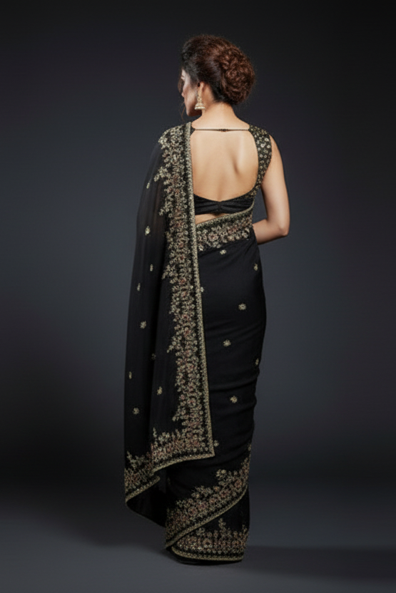 Petals of Devotion Designer Chiffon Embroidery Silk Saree