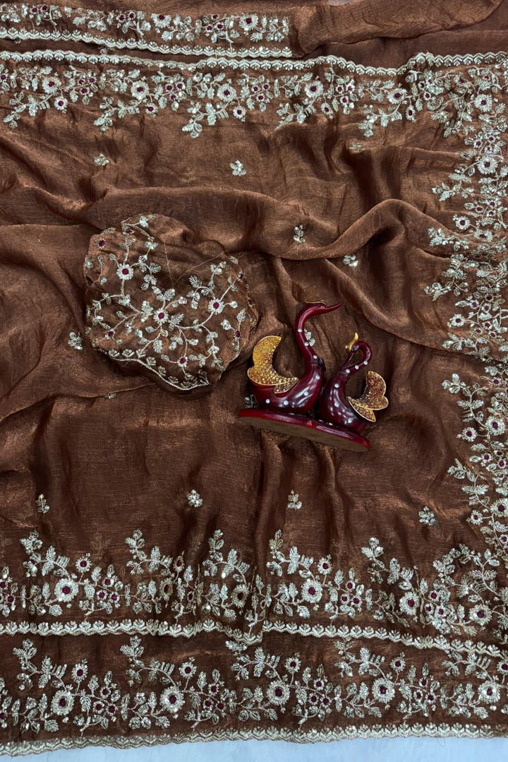 Petals of Devotion Designer Chiffon Embroidery Silk Saree