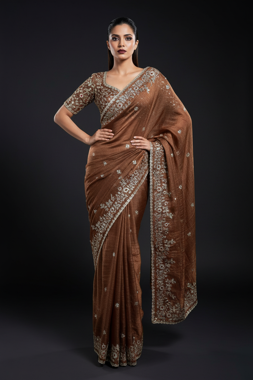 Petals of Devotion Designer Chiffon Embroidery Silk Saree