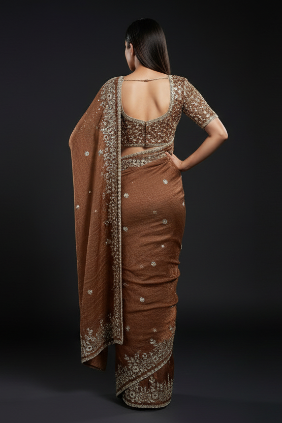 Petals of Devotion Designer Chiffon Embroidery Silk Saree