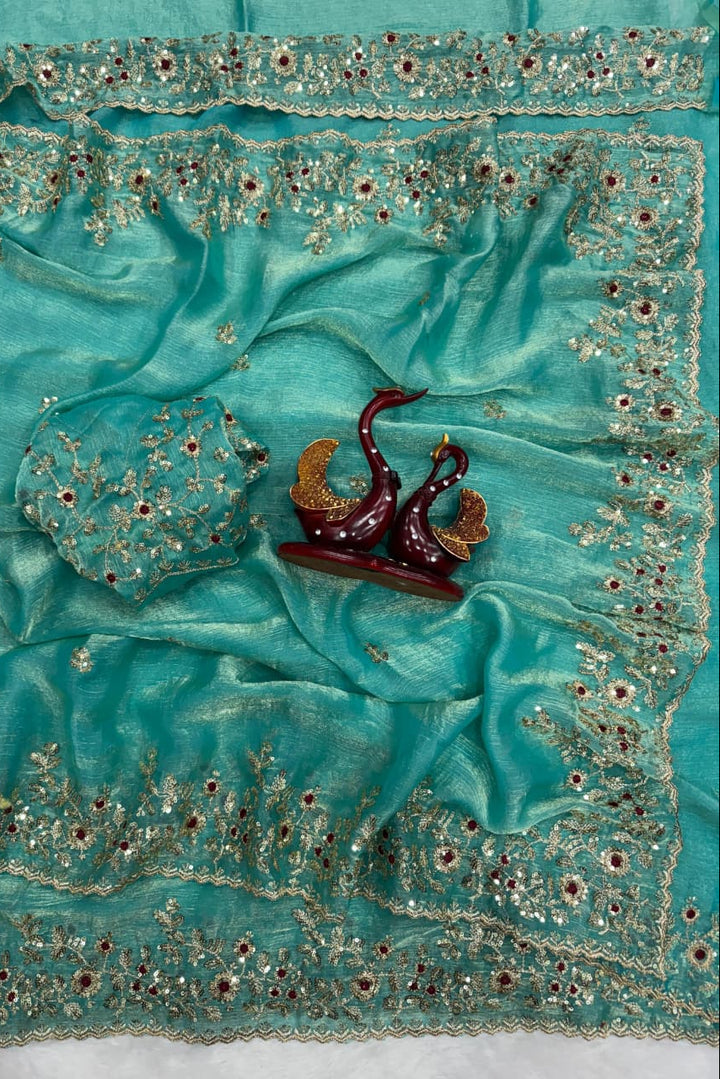 Petals of Devotion Designer Chiffon Embroidery Silk Saree