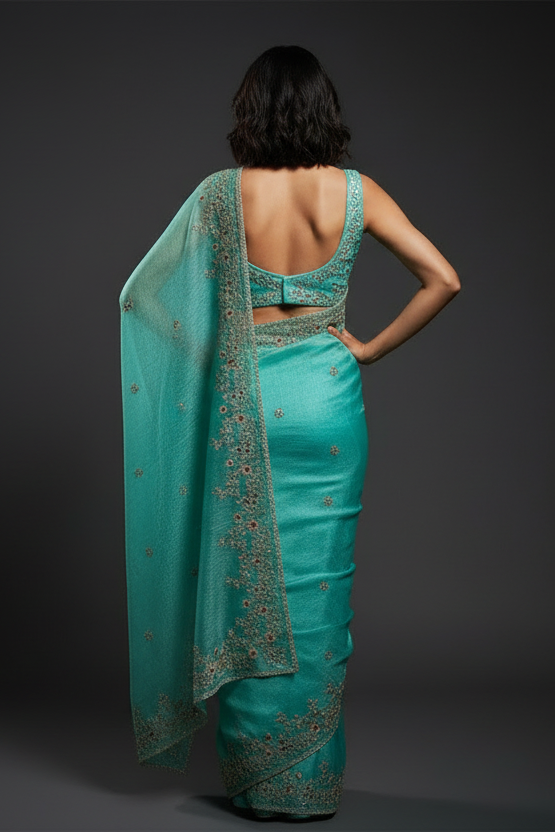 Petals of Devotion Designer Chiffon Embroidery Silk Saree