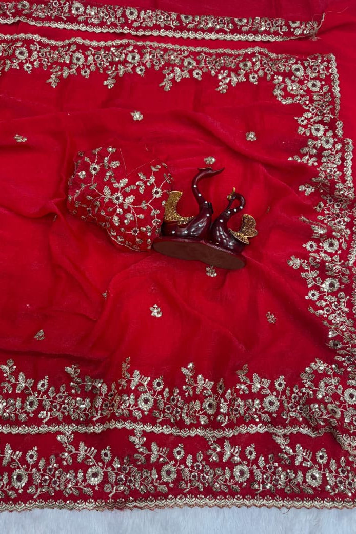 Petals of Devotion Designer Chiffon Embroidery Silk Saree