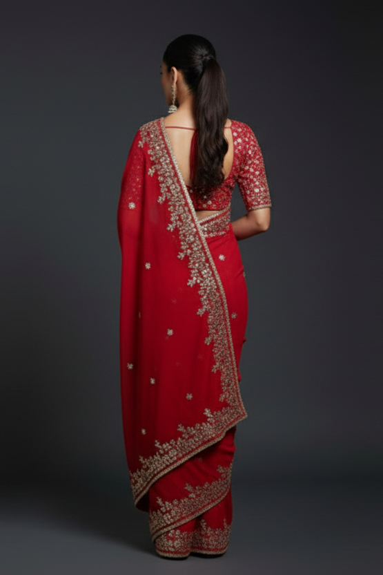 Petals of Devotion Designer Chiffon Embroidery Silk Saree