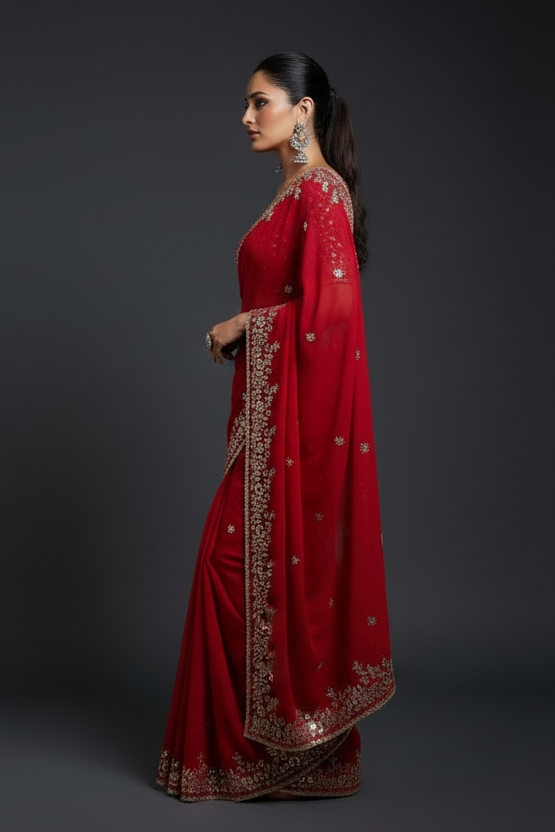 Petals of Devotion Designer Chiffon Embroidery Silk Saree