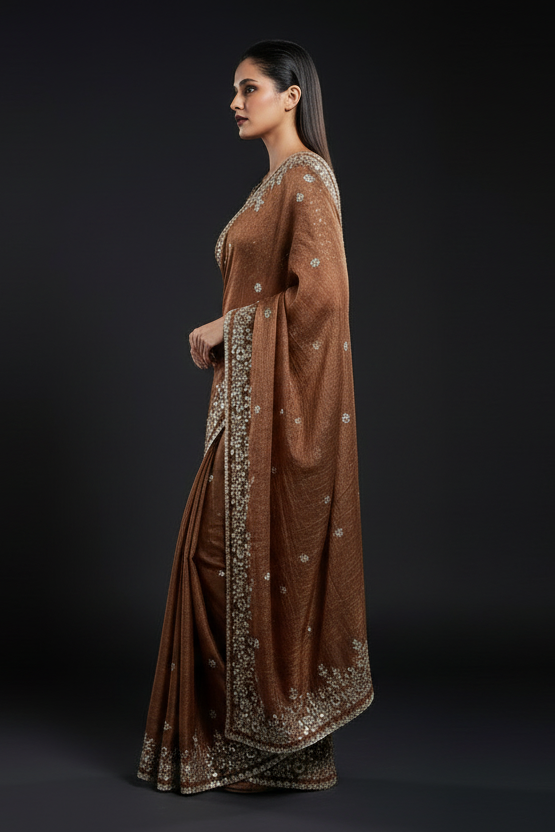 Petals of Devotion Designer Chiffon Embroidery Silk Saree