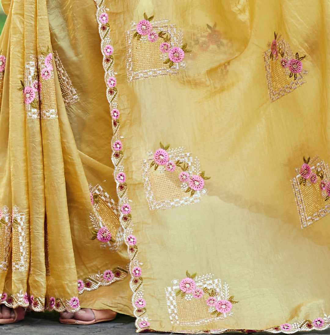 Bloom Reverence Designer Fancy Embroidery Silk Saree