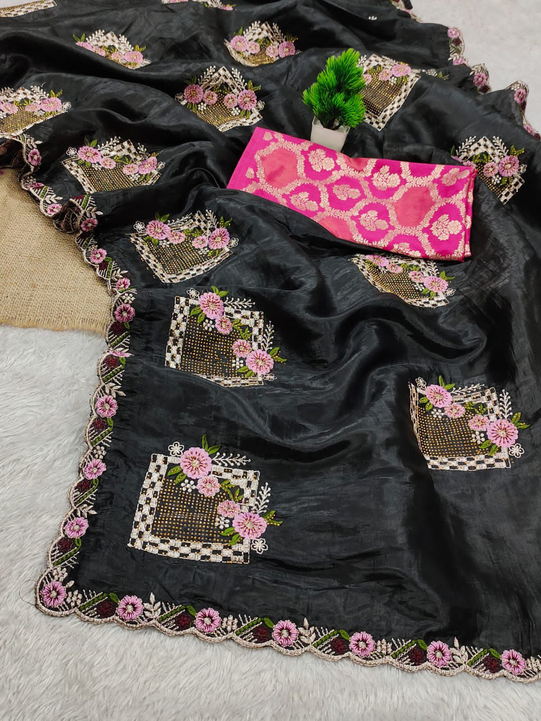 Bloom Reverence Designer Fancy Embroidery Silk Saree