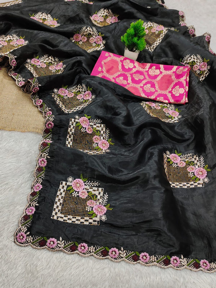 Bloom Reverence Designer Fancy Embroidery Silk Saree