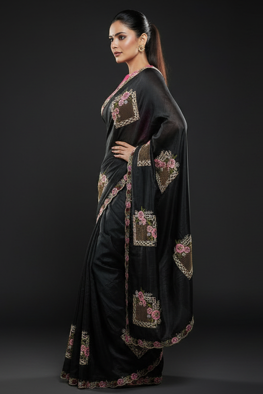 Bloom Reverence Designer Fancy Embroidery Silk Saree