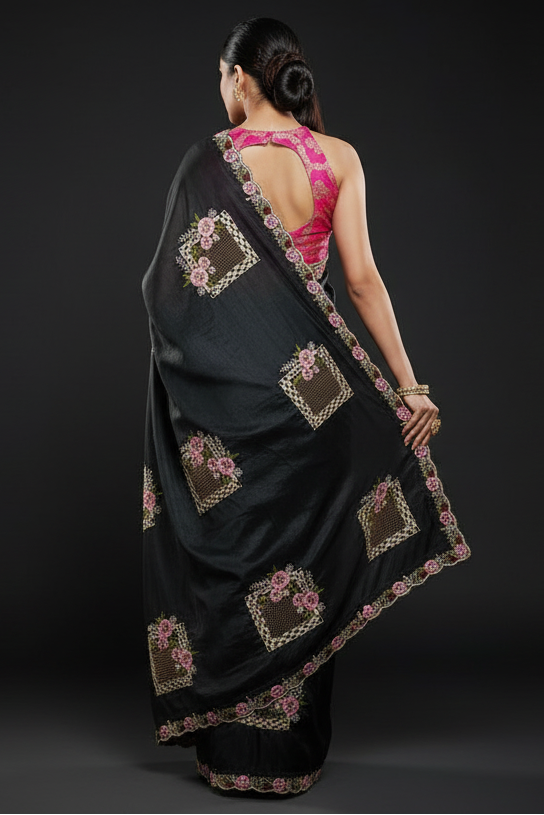 Bloom Reverence Designer Fancy Embroidery Silk Saree