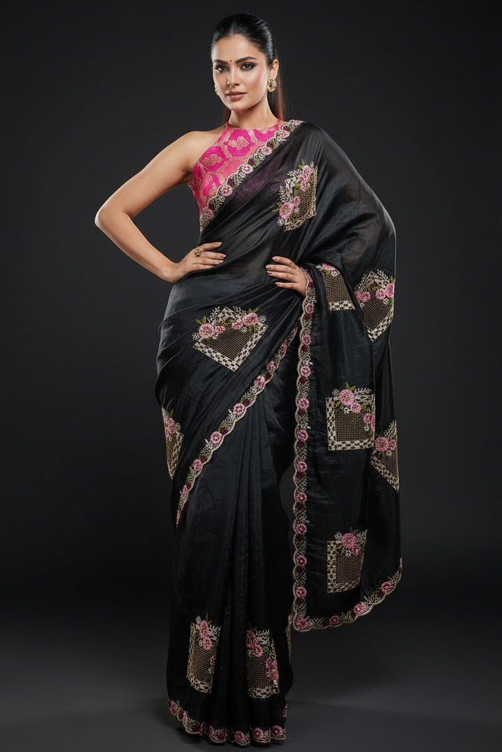 Bloom Reverence Designer Fancy Embroidery Silk Saree