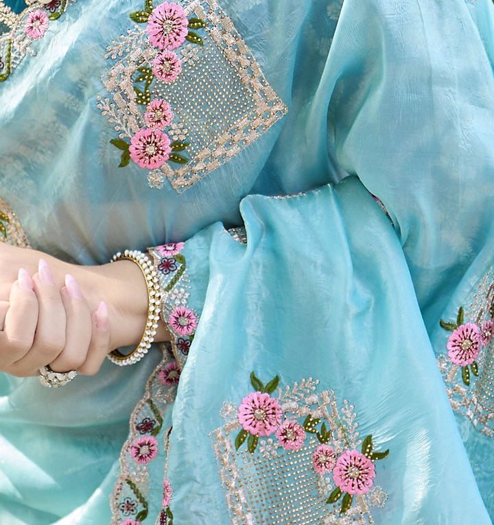 Bloom Reverence Designer Fancy Embroidery Silk Saree