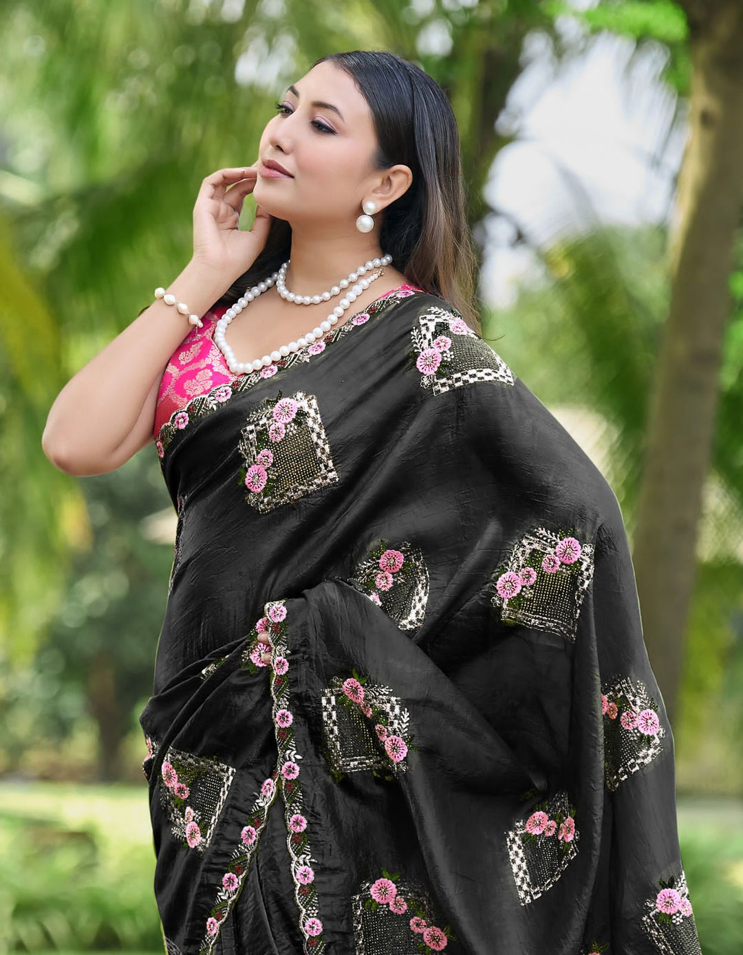 Bloom Reverence Designer Fancy Embroidery Silk Saree