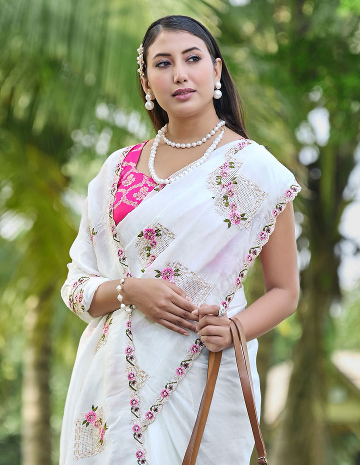 Bloom Reverence Designer Fancy Embroidery Silk Saree