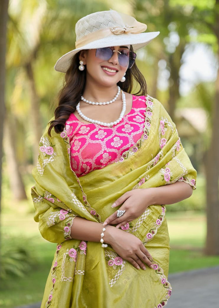 Bloom Reverence Designer Fancy Embroidery Silk Saree