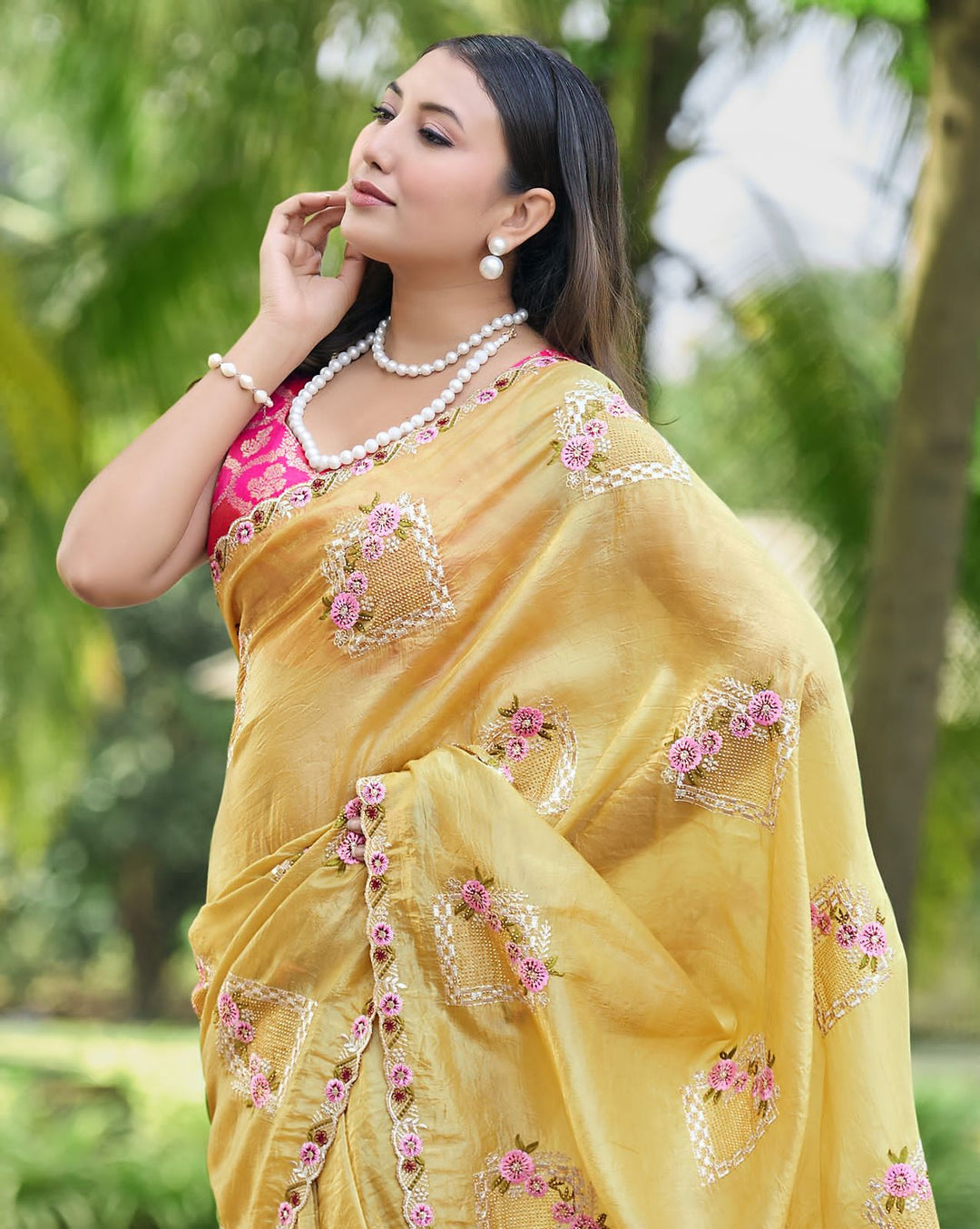 Bloom Reverence Designer Fancy Embroidery Silk Saree