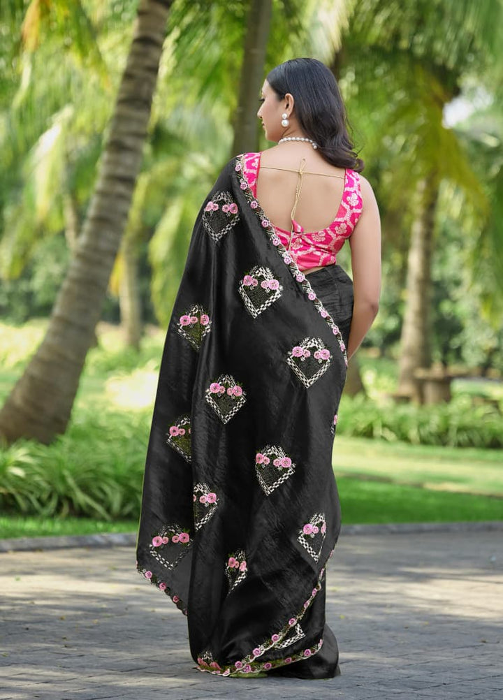 Bloom Reverence Designer Fancy Embroidery Silk Saree