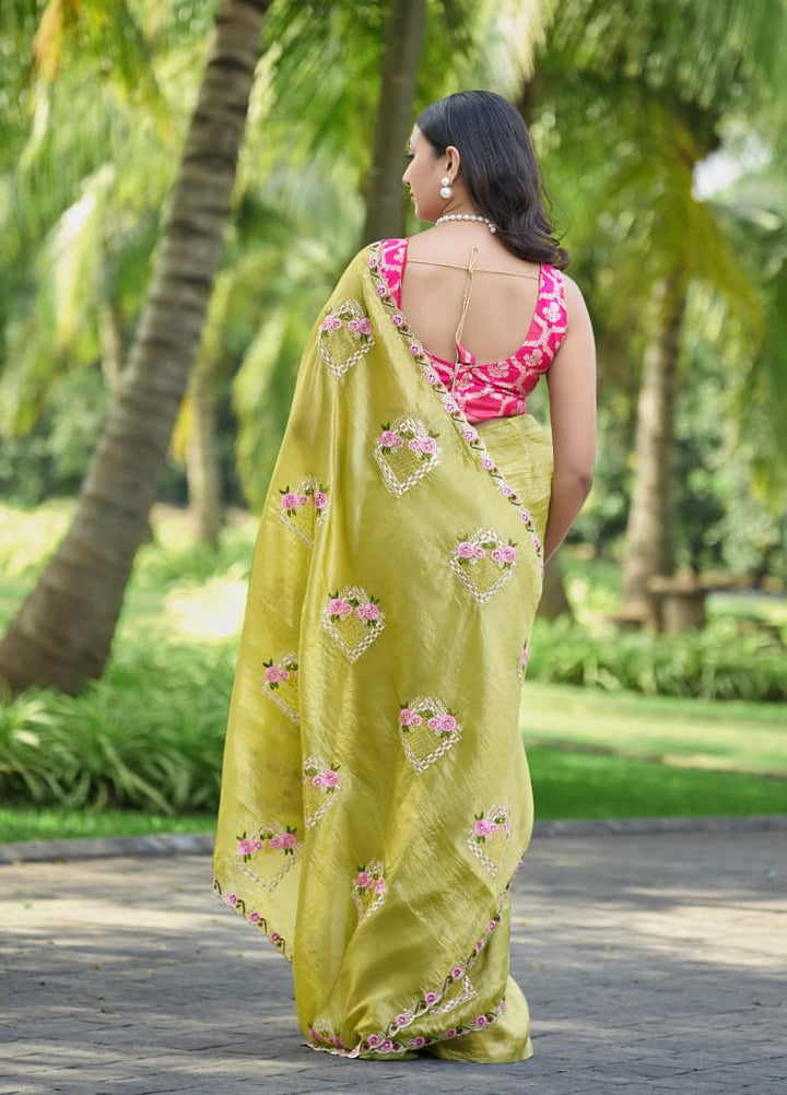 Bloom Reverence Designer Fancy Embroidery Silk Saree