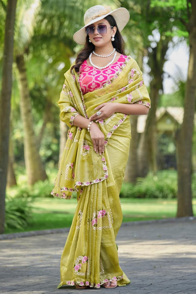 Bloom Reverence Designer Fancy Embroidery Silk Saree