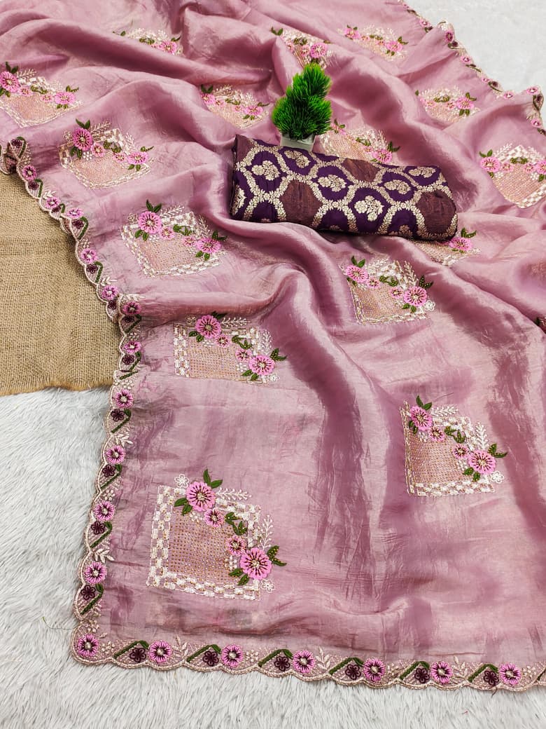 Bloom Reverence Designer Fancy Embroidery Silk Saree
