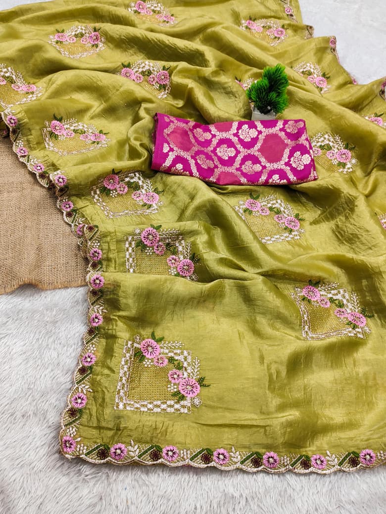Bloom Reverence Designer Fancy Embroidery Silk Saree