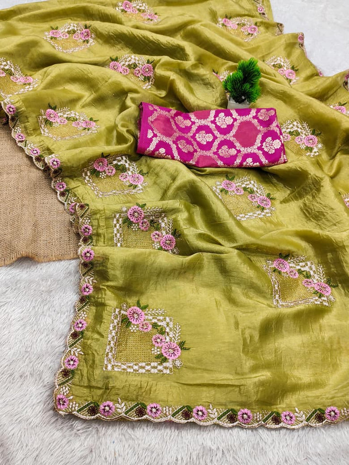 Bloom Reverence Designer Fancy Embroidery Silk Saree