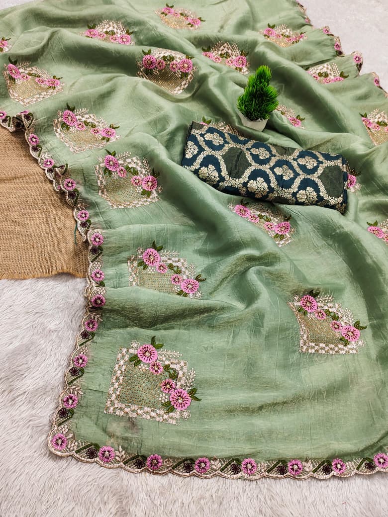 Bloom Reverence Designer Fancy Embroidery Silk Saree