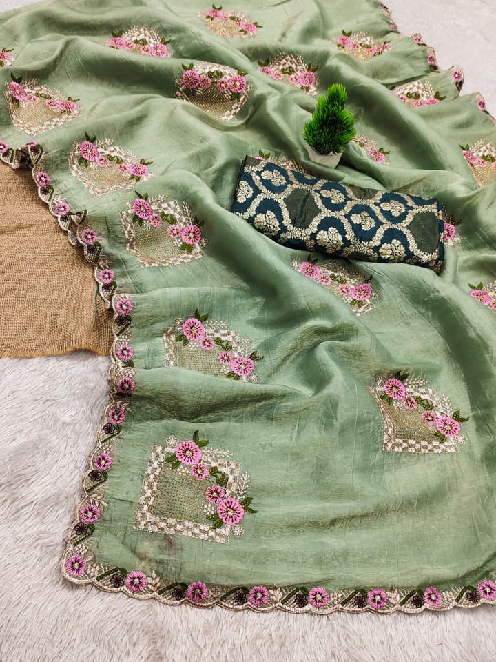 Bloom Reverence Designer Fancy Embroidery Silk Saree