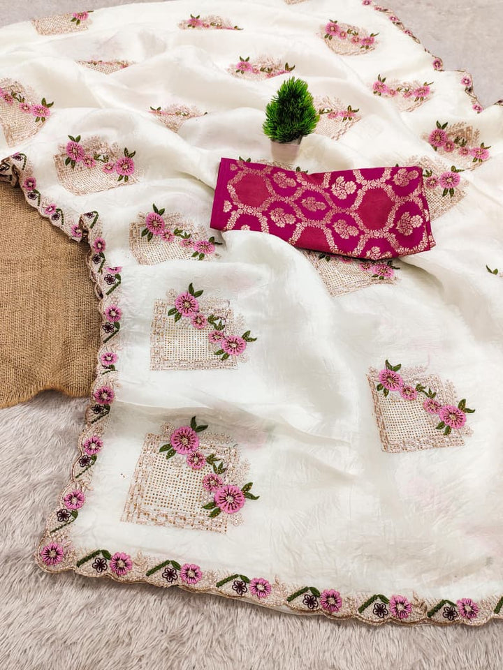 Bloom Reverence Designer Fancy Embroidery Silk Saree