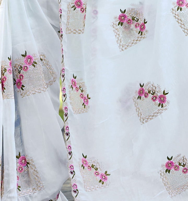 Bloom Reverence Designer Fancy Embroidery Silk Saree