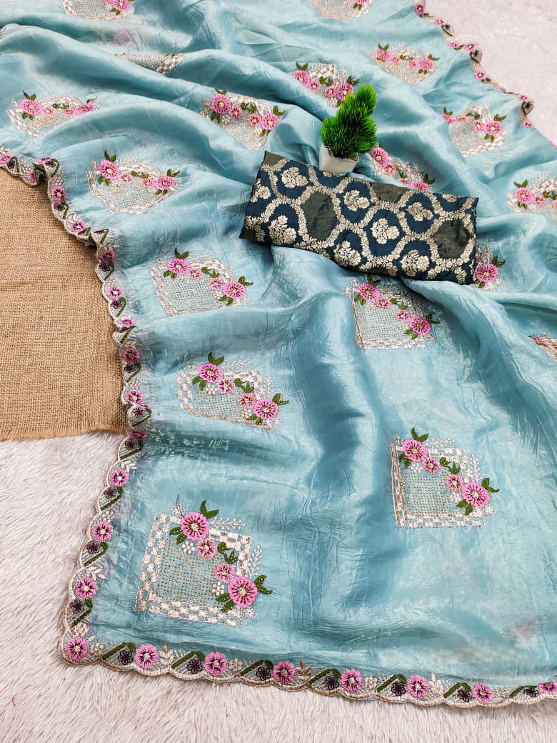 Bloom Reverence Designer Fancy Embroidery Silk Saree