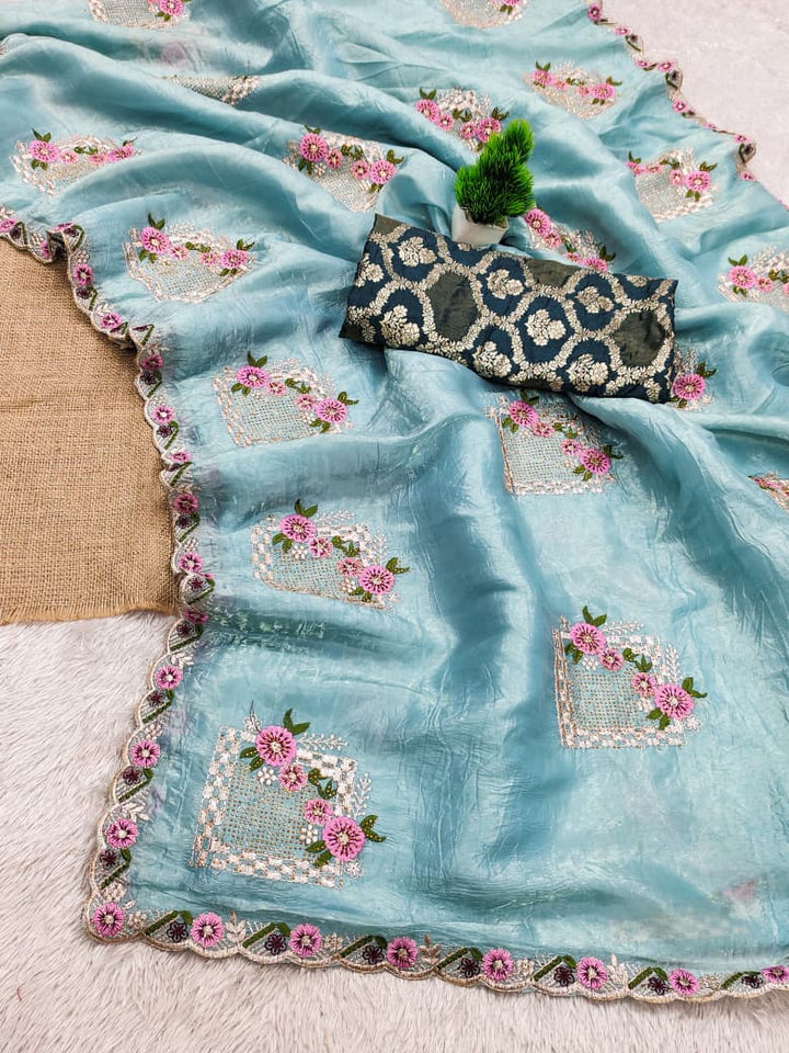 Bloom Reverence Designer Fancy Embroidery Silk Saree