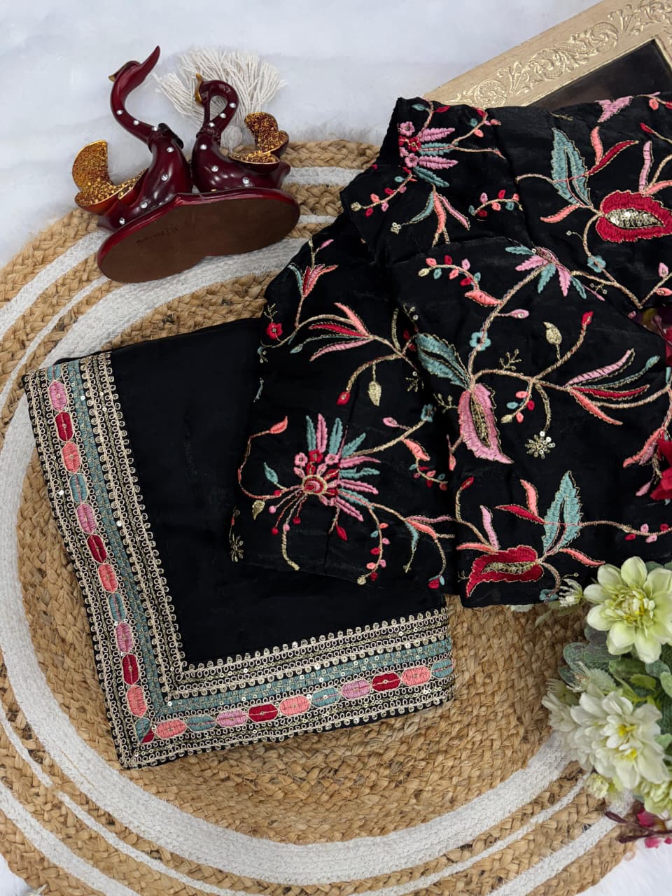 Black Secret Partywear Embroidery Saree