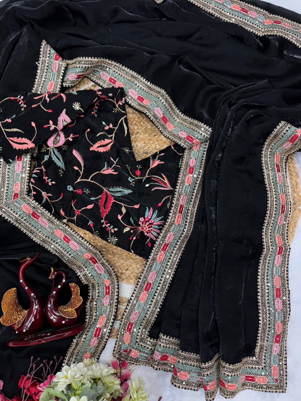 Black Secret Partywear Embroidery Saree